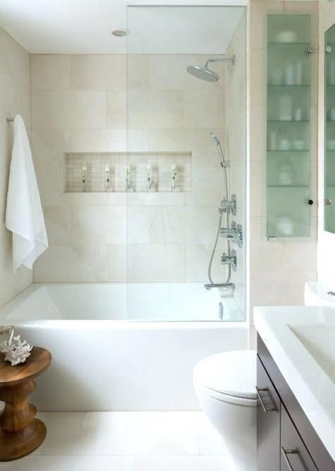 Large tub with multiple shower heads for master bath.. 2nd bath 2 for easy bathing baby Bathroom Tub Shower Combo, Design Interior Baie, Makeover Kamar Mandi, Spa Inspired Bathroom, Small Bathtub, Bathroom Tub Shower, Bathtub Tile, Small Tub, Small Space Bathroom