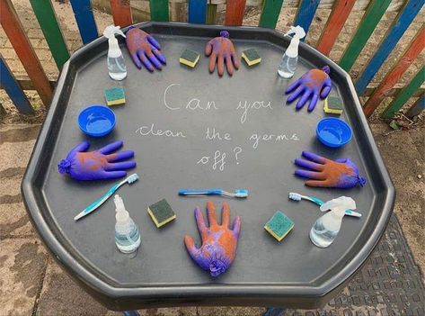 Washing Hands Art Preschool, Germs Hand Washing Activity, Hand Washing Eyfs Activities, Preschool Hygiene Theme, Prek Hygiene Activities, Higiene Activities For Kids, Preschool Washing Hands Activities, Health And Body Preschool Activities, Hands On Activity For Kindergarten