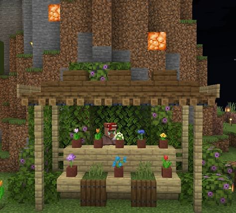 Minecraft Stepping Stones, Flower Stand Minecraft, Minecraft Flower Stand, Minecraft Outdoor Decorations, Minecraft Market, Minecraft Decorations, Flower Store, Market Stalls, Flower Stand