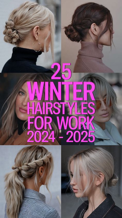 25 Winter Hairstyles for Work 2024 - 2025 to Stay Stylish and Professional Winter Hairstyle Ideas, Work Updo, Professional Updo, Easy Winter Hairstyles, Hairstyles For Work, Low Ponytails, Trendy Braids, Winter Hairstyle, Fall Hairstyles