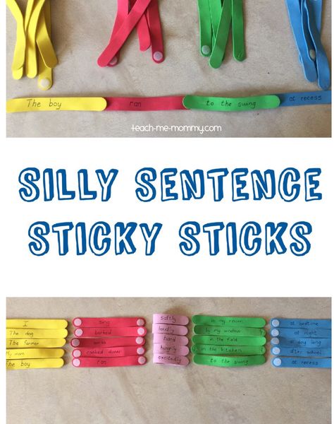 Silly Sentence Sticky Sticks, making learning sentence construction fun! Practice Writing Sentences, Sentence Structure Activities, Colourful Semantics, Sentence Construction, Writing Sentences, Sentence Activities, Silly Sentences, Learning Activities For Kids, Reading Games