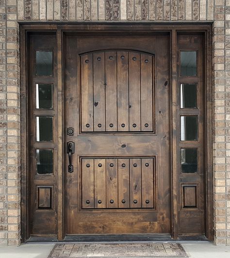 Rustic Entry Doors Fiberglass, Arched Entry Doors Rustic, Log House Garage Doors, Rustic Entry Doors Lowe's, Front Door Accessories, Front Door Awning, Replacing Front Door, Front Door Christmas Decorations, Front Door Handles