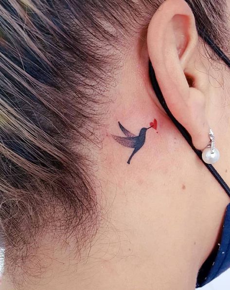 Tattoo Behind The Ear, Small Bird Tattoo, Tasteful Tattoos, Hummingbird Tattoo, Bird Tattoo, Humming Bird, Small Tattoo, The Ear, Small Tattoos