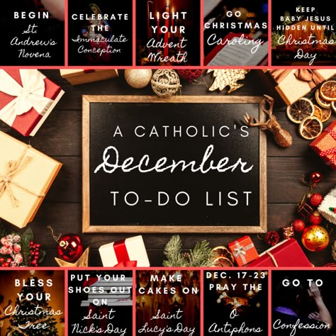 A Catholic's December To Do List | Catholic Link Advent Decorations Catholic, Christmas Mass Outfit Catholic, Catholic Christmas Aesthetic, Catholic Christmas Traditions, December To Do List, The 7 Sacraments, Catholic Christmas Decorations, Advent Traditions, Catholic Advent