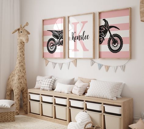 Dirt Bike Nursery, Dirt Bike Bedroom, Motocross Bedroom, Motorcycle Nursery, Racing Bedroom, Pink Dirt Bike, Dirt Bike Room, Motorcycle Wall Art, Bike Wall