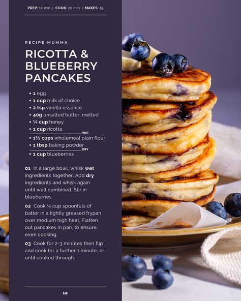 Ricotta and Blueberry Pancakes — Recipe Mumma Ricotta Oatmeal Pancakes, Blueberry Ricotta Pancakes, Breakfast Goals, Blueberry Pancakes Recipe, Easy Toddler Meals, Healthy Brunch Recipes, Ricotta Pancakes, Healthy Brunch, Best Appetizer Recipes