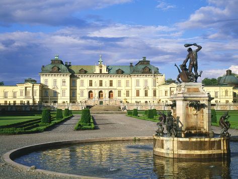 Drottningholm, the summer castle of the King and Queen of Sweden  Open to the public when the royals are not in residence. I lived very close and skied there in the winter and strolled through the open rooms all summer what a lovely spot and how kind of the royals. Queen Of Sweden, Castle Mansion, Royal Residence, Beautiful Castles, Royal Palace, Tourist Places, Stockholm Sweden, Madrid Spain, Tourist Destinations