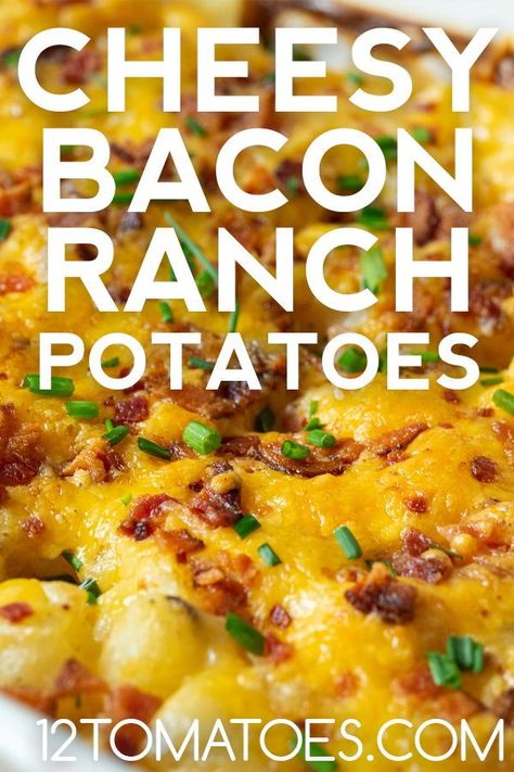 Bacon Ranch Baked Potatoes, Loaded Bacon Cheddar Ranch Potatoes, Twice Baked Ranch Potatoes, Ranch Potatoes Casserole, Cheesy Bacon Ranch Potatoes Oven, Cheesy Ranch Potatoes Bake, Cheesy Bacon Potatoes Casserole, Cheesy Potatoes With Bacon, Bacon Ranch Potato Casserole