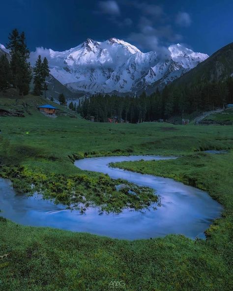 This view Nanga Parbat at Blue Hour 😍 Pakistan Wallpaper, Pakistan Pictures, Nanga Parbat, Pictures Of Beautiful Places, Pakistan Travel, Gilgit Baltistan, Nat Geo, Mountain Photography, Green Tree