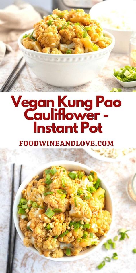 Vegan Kung Pao Cauliflower - Instant Pot recipe. A tasty alternative to chicken, this easy meal features that same great taste! Vegan Kung Pao, Pao Recipe, Kung Pao Cauliflower, Vegan Slow Cooker Recipes, Chicken Cauliflower, Instant Pot Recipe, Hoisin Sauce, Cauliflower Recipes, Vegan Dinner Recipes