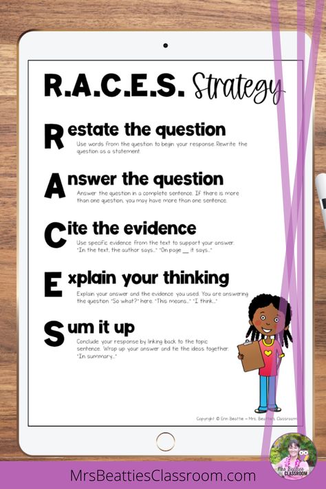 Races Writing Strategy Anchor Charts, Races Strategy Anchor Chart, Race Anchor Chart Middle School, Race Writing Strategy Examples, Race Response Anchor Chart, Race Reading Strategy, Race Anchor Chart 3rd Grade, Races Anchor Chart, Race Writing Strategy Anchor Charts