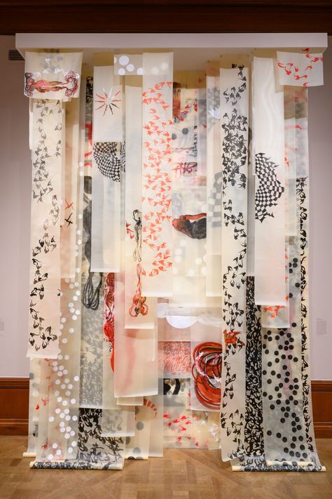 Shahzia Sikander, Fabric Installation, Exhibition Display, Arte Inspo, Museum Of Contemporary Art, Sculpture Installation, Museum Of Fine Arts, City Art, Miniature Painting