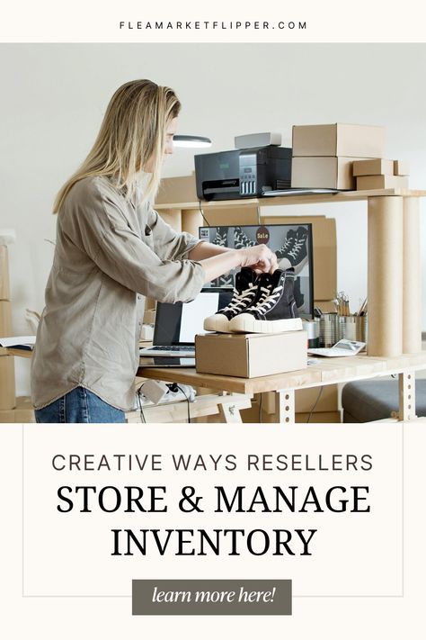 Is your eBay inventory stressing you out? A large part of being a reseller is organizing eBay inventory and figuring out how to store all of your items, so it’s easily accessible when you make a sale. Click here for eBay inventory ideas for your reselling business. Reseller Organization Room, Thrift Reselling, Ebay Inventory Organization, What To Sell Online, Inventory Organization, Shoe Box Storage, Online Vintage Stores, Reselling Business, Large Storage Bins