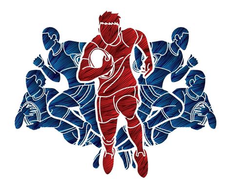 Group of Rugby Players Designed Using Grunge Brush Rugby Drawing, Rugby Illustration, Rugby Party, Action Cartoon, Rugby Art, Rugby Coaching, Rugby Design, Sport Graphic, Spiderman Coloring