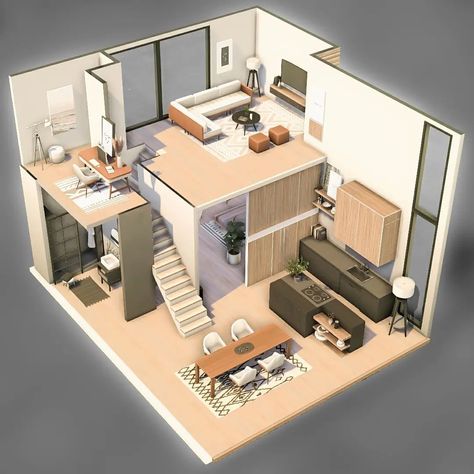 Sims 4 Floorplan Loft, Sims 4 Cute House Ideas, Small House Sims 4 Ideas, Sims Small House Ideas, Sims 4 Small House Ideas, Sims 4 Houses Interior No Cc, Sims 4 Condo Ideas, Sims 4 No Cc Interior, Small Houses Sims 4