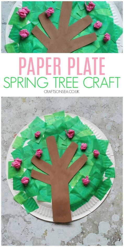 This easy paper plate spring tree craft with it's tissue paper cherry blossom is perfect for an easy crafts for kids #kidscrafts #springcrafts Spring Tree Craft, Paper Blossom, Winter Tree Crafts, Tissue Paper Crafts, Sheep Crafts, Sensory Crafts, Spring Preschool, Tree Craft, Spring Crafts For Kids