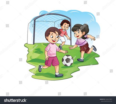 Children Playing Drawing, Girls Playing Football, Kids Playing Football, Green And Black Background, Drawing Topics, Mom Drawing, Football Drawing, Illustration Children, Bird Stencil