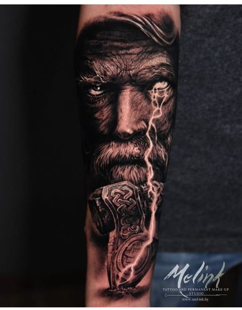 Tattoo Odin, Arm Tattoos For Men, Odin Tattoo, Thor Tattoo, Viking Tattoo Sleeve, Tattoo Portrait, Forearm Band Tattoos, Forearm Sleeve Tattoos, Nordic Tattoo