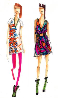 graffiti is the main inspiration here Graffiti Inspired Fashion Illustration, Graffiti Fashion Illustration, Graffiti Inspired Fashion, Graffiti Textiles, Graffiti Dress, Pretty Edgy, Graffiti Fashion, Clothes Lines, 1980 Fashion