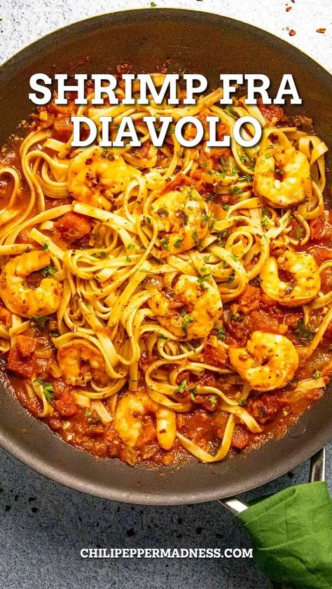 Italian Food Lovers, Spicy Shrimp Marinara Pasta, Spicy Shrimp And Scallop Pasta, Seafood Spaghetti Marinara, Shrimp Recipes Italian, Chicken And Shrimp Pasta Red Sauce, Chicken Diavolo Pasta, Shrimp Pasta With Tomato Sauce, Seafood Linguine Recipe Tomato