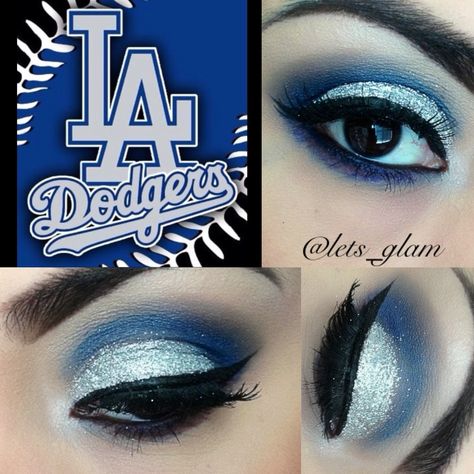 LA Dodgers inspired makeup look Dodgers Makeup Look, Dodger Makeup Ideas, Baseball Game Makeup, Dodgers Nails, Dodger Nails, Dodgers Gear, Dodgers Girl, Makeup Scary, Mommy Things