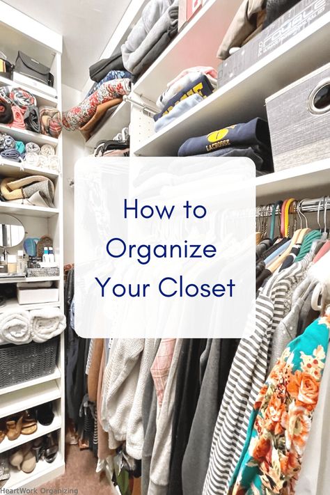 How to Organize Your Closet in five easy steps that you can use today. Organizing is fun and helps you feel more put together. Organizing Clothes By Category, How To Organize Bedding In Closet, How To Reorganize Your Closet, How To Sort Clothes In Closet, Organize Pants In Closet, How To Organize Sweatshirts, How To Organize Clothes In Closet, How To Organize Your Clothes, Organizing Pants In Closet