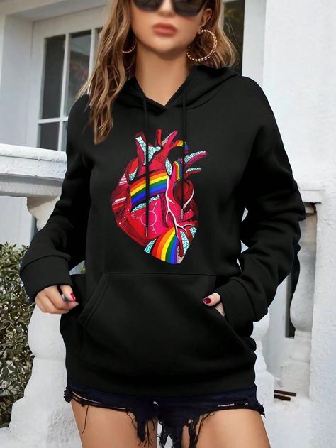 Women's Pride Heart Jacket T-Shirt LGBTQ+ Rainbow Apparel Lesbian Gay Bisexual Transgender Pride Clothing Black Casual,Party  Long Sleeve Knitted Fabric Cartoon,Figure Pullovers Medium Stretch Winter Women Clothing, size features are:Bust: ,Length: ,Sleeve Length: Heart Jacket, Pride Clothing, Pride Heart, Lgbtq Rainbow, Rainbow Outfit, Pride Outfit, Clothing Black, Casual Party, Long Sleeve Knit