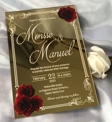 Quince Decor, Acrylic Wedding Invitation, Quince Invitations, Quince Decorations, Invitation Card Birthday, Invite Card, Red Rose Wedding, Acrylic Wedding Invitations, Acrylic Invitations