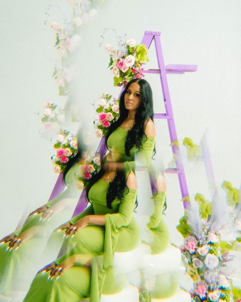 Amaya & this color combo ✨ she was my inspiration to create this ladder! She sent me her mood board for her dream birthday photos and I was dedicated on making this vision come to life 🫶🏼 St Patricks Photoshoot, Sage Green Photoshoot, Green Photoshoot, Dream Birthday, Adult Easter, Shoot Ideas, Color Combo, Birthday Photos, Gold Flowers