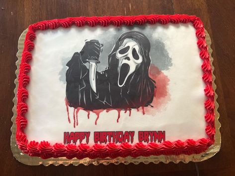 Scream Movie Themed Birthday Party, Scream Themed Cakes, Scream Movie Cake, Scream Movie Birthday Party, Ghost Face Cake, Ghostface Party, Ghostface Cake, Horror Cake, Horror Themed Party