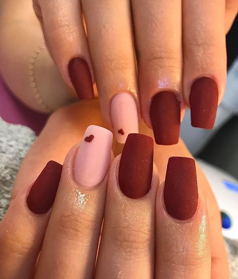 Matte Dark Red Nails, Long Healthy Nails, Valentines Nail Designs, Matte Maroon Nails, Maroon Nail Designs, Maroon Nail, Red Matte Nails, Valentines Nail, Vday Nails