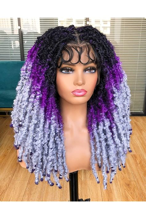 Sweece Faux Locs Braided Wigs for Black Women Triangle Knotless Butterfly Locs Braided Wigs with Baby Hair 20 Inch Soft Butterfly Dreadlock Locs Crochet Braid Hair 1B-Purple-grey Butterfly Locs Black Women, Knotless Butterfly Locs, Purple Faux Locs, Soft Butterfly Locs, Butterfly Locs Black, Braided Locs, Lavender Prom Dress, Locs Black Women, Locs Wigs