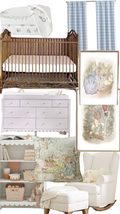 Vintage Inspired Peter Rabbit Nursery of My Dreams fear. Namesake Camellia Crib and Pottery Barn Penny Dresser and Bookcase. Public Nursery Room, Peter Rabbit Mobile, Classic Nursery Decor, Peter Rabbit Nursery Theme, Beatrice Potter Nursery, Vintage Peter Rabbit Nursery, Peter Rabbit Nursery Boy, Velveteen Rabbit Nursery, Antique Baby Nursery