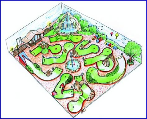 Mini Golf Course Ideas, Diy Mini Golf, Mini Golf Ideas, Outdoor Mini Golf, Mini Putt, Indoor Mini Golf, Golf Card Game, Dubai Golf, Golf Business