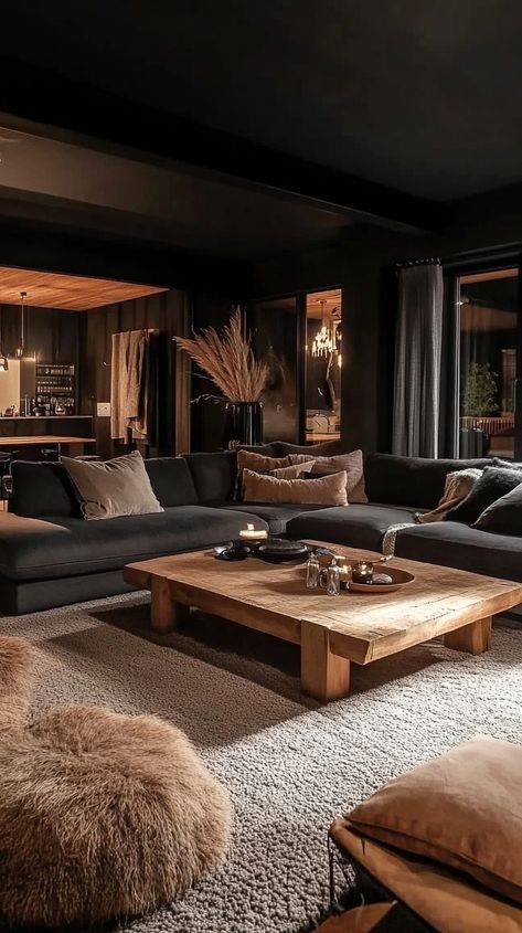 Cozy Masculine Living Room, Masculine Living Room, Masculine Living Rooms, Moody Living Room, Casa Vintage, Living Room Design Inspiration, Dark Home Decor, Dark Home, Brown Living Room