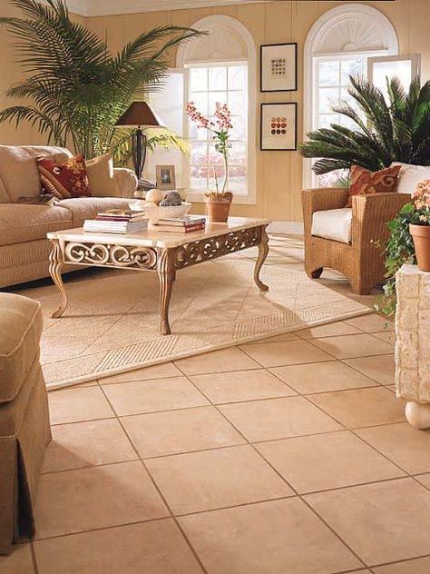 White Tiles Floor, Cream Tile Floor, Room Tiles Floor, Fancy Living Rooms, Cream Tile, Tiles Living Room, Tile Floor Living Room, Living Room Tiles, Cream Walls