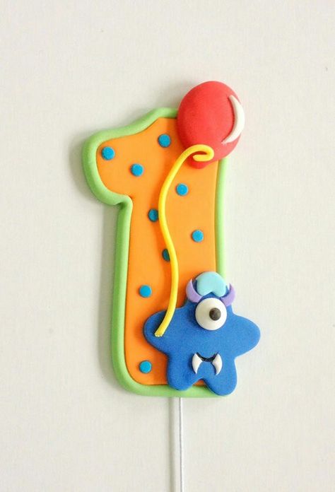 Cake topper Fondant Numbers Topper, Fondant Numbers, Fondant Letters, Cake Topper 1st Birthday, Candyland Cake, Number Cake Toppers, Birthday Cake Decoration, Fondant Cake Topper, Monster Cake