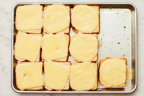 Everyone Gets a Hot, Gooey Grilled Cheese When You Make Them On a Sheet Pan Grilled Cheese Sheet Pan, Crescent Roll Grilled Cheese, Oven Grilled Cheese Baking Sheet, Grilled Cheese For A Crowd, Grilled Cheese In The Air Fryer Oven, Grilled Cheese Sandwich In Oven, Grill Cheese Sandwich Recipes, Plain Bread, Grilled Cheese Sandwiches