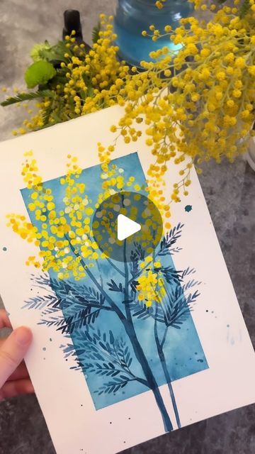 𝓝𝓮𝓰𝓲𝓷 𝓐𝓻𝓶𝓸𝓷 on Instagram: "Painting Mimosa flowers in watercolor and gouache. Easy watercolor painting ideas. Using washi tape for the frame. A wet on wet technique for painting the background. Let the background dry and paint over with an opaque paint (I used gouache but acrylic works too). Have fun painting 🤍 #paintingflowers #floraldesign #mimosa #watercolorflowers #watercolortutorial #howtopaint #paintingideas #watercolorideas #creativity #artandcraft #watercolorartist #artistlife #paintingprocess #stepbystep #paintingforbeginners #arttutorial" Mimosa Painting, Gouache Easy, Easy Watercolor Painting Ideas, Wet On Wet Technique, Mimosa Flowers, Flowers In Watercolor, Easy Watercolor Painting, Wet On Wet Painting, Watercolor Painting Ideas