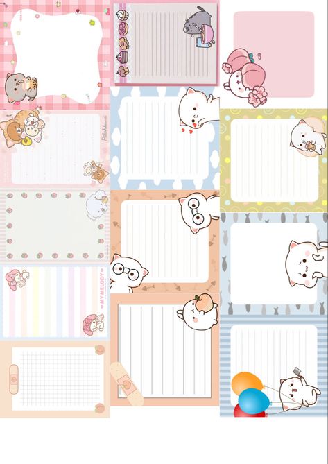 Memo Paper Aesthetic Printable, Kawaii Memo Pad Printable, Sticky Notes Printable, Notepad Crafts, Colored Pencil Art Projects, Memo Pad Design, Kawaii Planner, Note Pad Design, Hello Kitty Themes