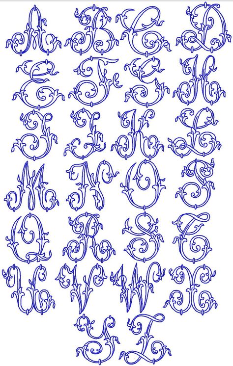 Art Nouveau Font Alphabet, Monogram Embroidery Designs, Lettering &, Art Nouveau Calligraphy, Art Nouveau Alphabet, Art Nouveau Font Typography, Lettering Fonts Alphabet Calligraphy, Fonts Design Alphabet, Art Nouveau Lettering