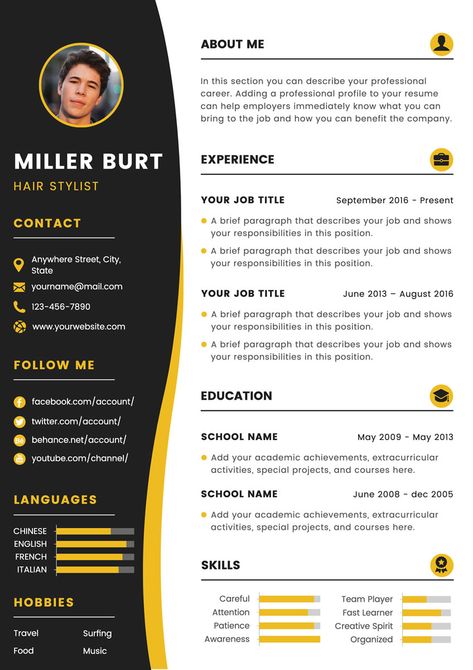 Free Professional Resume Maker|Online to Edit|DesignCap Free Resume Maker, Online Resume, Resume Maker, Professional Profile, Professional Hairstylist, Online Posters, Awesome Designs, Document Templates, Resume Template Professional