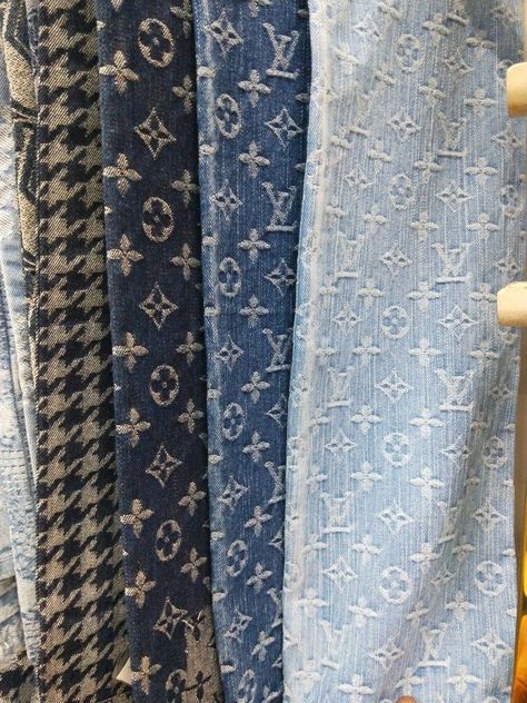 LV Designer Monogram Vintage Jacquard Denim Fabrics in 3 Colors CFNZ888 for Luxury Denim Jackets, Jeans, Shorts, Vests, Skirts, Hats, Crafting, Upholstery, etc. Luxury Denim Jacket, Louis Vuitton Vintage Aesthetic, Lv Jeans, Lv Clothes, Louis Vuitton Jeans, Bleached Hair Men, Louis Vuitton Denim, Denim Aesthetic, Famous Lifestyle