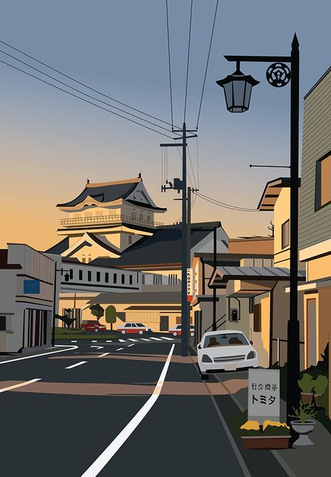 Graphic City Illustration, Japanese City Illustration, Pokemon Towns, Morden Art, Graphic Design University, Sport Vector, Street Background, Ipad Drawings, Cute Desktop Wallpaper