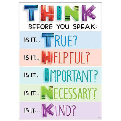 Shop Staples for Creative Teaching Press Think before you speak Inspire U Poster, Pack of 6 (CTP8584BN) and enjoy fast and free shipping on qualifying orders. Speak Poster, Random Sayings, Encouraging Messages, Poster Creative, Camping Theme Classroom, Creative Teaching Press, Think Before You Speak, Challenging Behaviors, Reward Stickers