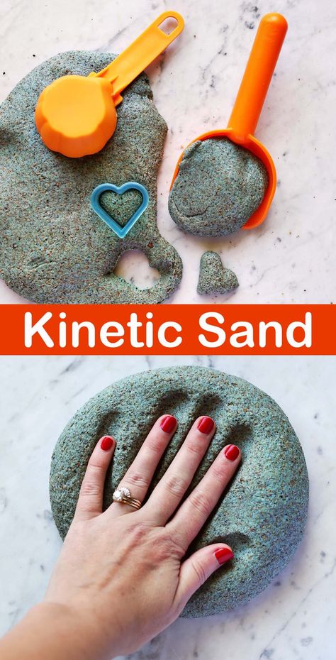 Kinetic Sand Recipe - Childhood Magic Kinetic Sand Recipe, How To Make Oobleck, Make Kinetic Sand, Sand Recipe, Diy Kinetic Sand, Sands Recipe, Moon Sand, Wet Sand, Homemade Slime