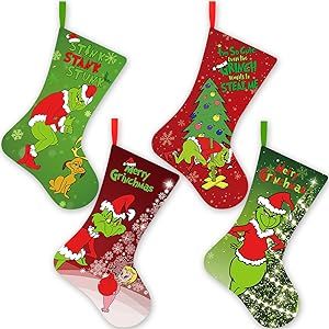 Yanleen 4 Pack Grinchs Christmas Stockings, 20 Inch Large Christmas Grinchs Stocking Kit Christmas Decorations Holiday Ornaments Grinchs Decor Home Indoors Cute Christmas Stockings, Grinch Decorations, Christmas Stocking Kits, Cute Christmas Decorations, Large Christmas Stockings, Grinch Stole Christmas, Set Decor, Grinch Christmas, Halloween Home Decor