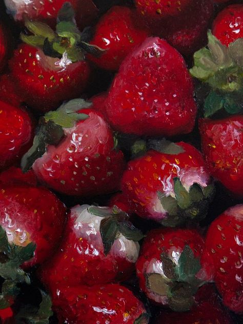 Strawberry Aesthetic Art, Strawberry Painting Aesthetic, Strowbary Art, Paintings Of Strawberries, Realistic Strawberry Painting, Strawberry Painting, Aesthetic Strawberry, Digital Art Software, Strawberry Art