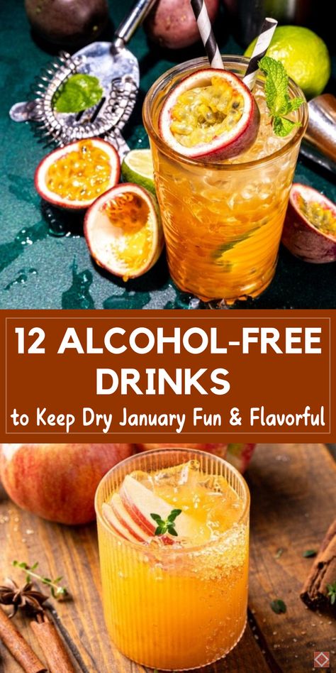 Celebrate Dry January with 12 of the best mocktail recipes! These non-alcoholic drinks are easy to prepare and full of bold flavors, from sparkling mocktails to fruity, alcohol-free cocktails. Whether you're looking for something fancy or simple, save this pin for mocktail inspiration all month long! Cheap Mock Tails, Mocktails Non Alcoholic Mason Jar, Evening Mocktail Recipe, Mocktails Non Alcoholic Martini, Glitter Mocktail Recipe, Mock Cocktails Non Alcoholic, Spritzer Cocktails Non Alcoholic, Mocktails Non Alcoholic Easy Pitcher, Mocktail Recipe New Years