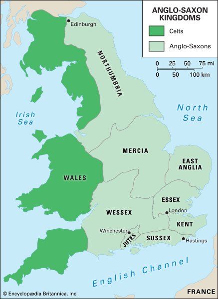 Heptarchy | Definition & Maps | Britannica Anglo Saxon Language, Anglo Saxon Kingdoms, Map Of Britain, Celtic Nations, History Articles, English Royal Family, Geography Map, Uk History, Medieval Life